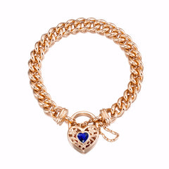 18ct Heavy Rose Gold Plated Euro Chain Bracelet with a Dark Blue Filigree Locket - USA Made-0