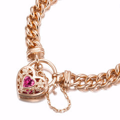 18ct Heavy Rose Gold Plated Euro Chain Bracelet with a Pink Filigree Locket - USA Made-2