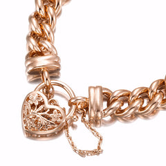 18ct Heavy Rose Gold Plated 12mm Euro Curb Chain Bracelet with a Filigree Locket - USA Made-0