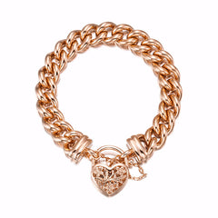 18ct Heavy Rose Gold Plated 12mm Euro Curb Chain Bracelet with a Filigree Locket - USA Made-1