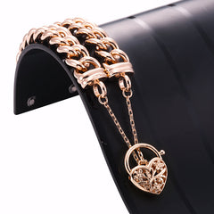 18ct Heavy Rose Gold Plated 12mm Euro Curb Chain Bracelet with a Filigree Locket - USA Made-2