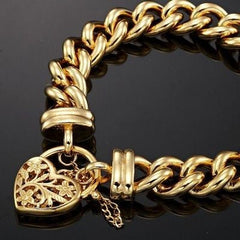18ct Heavy Yellow Gold Plated 12mm Euro Curb Chain Bracelet with a Filigree Locket - USA Made-3