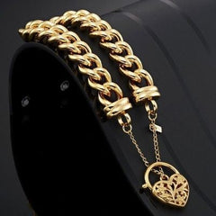 18ct Heavy Yellow Gold Plated 12mm Euro Curb Chain Bracelet with a Filigree Locket - USA Made-1