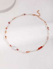 Strawberry Quartz With Baroque Pearl Necklace-0
