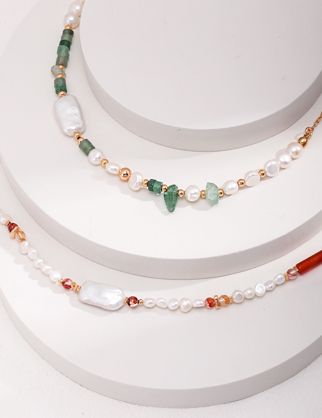 Strawberry Quartz With Baroque Pearl Necklace-2