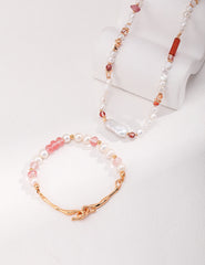 Strawberry Quartz With Baroque Pearl Necklace-3