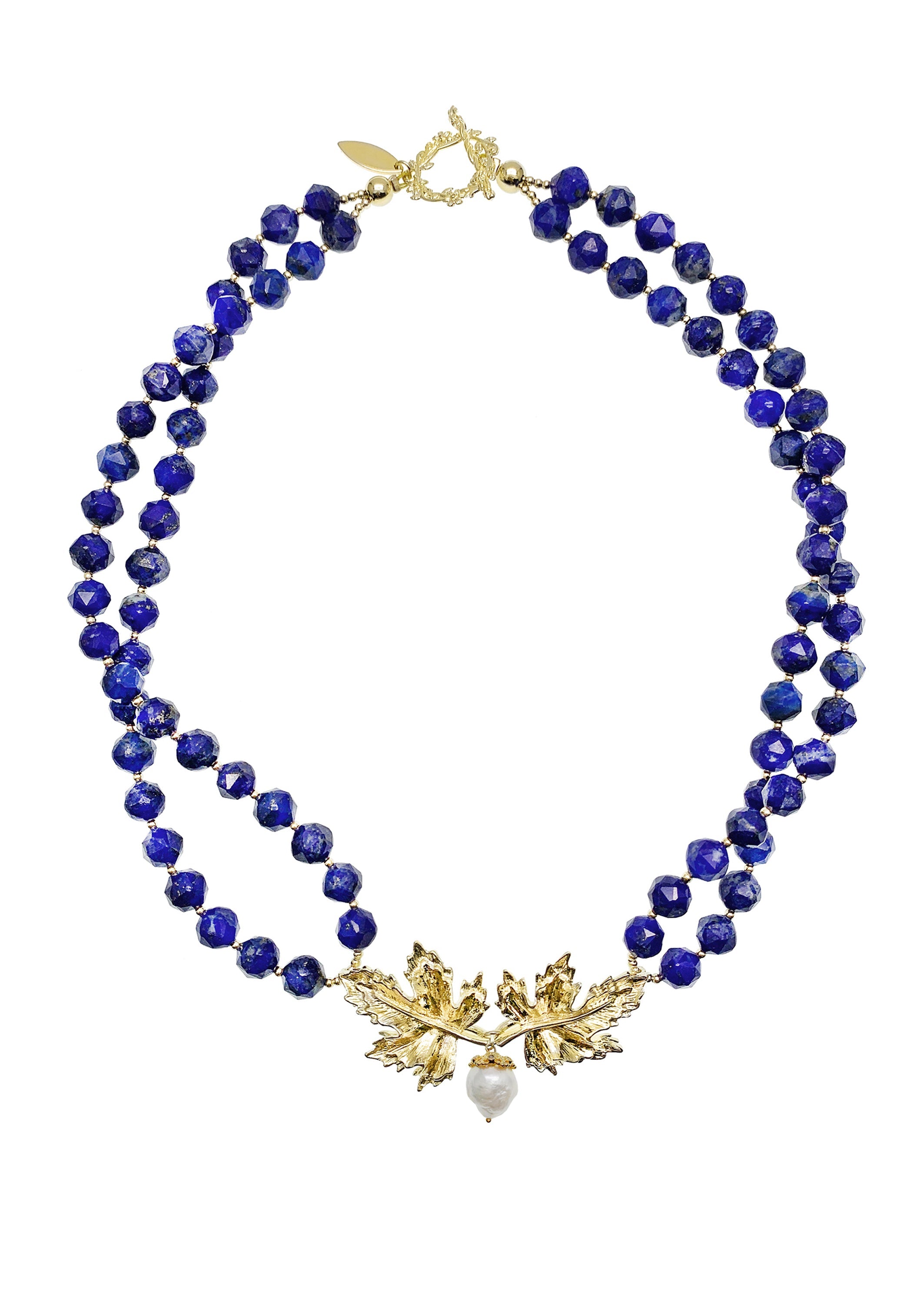 Lapis Stones With Leaf Charm Double Strands Necklace HN004-0