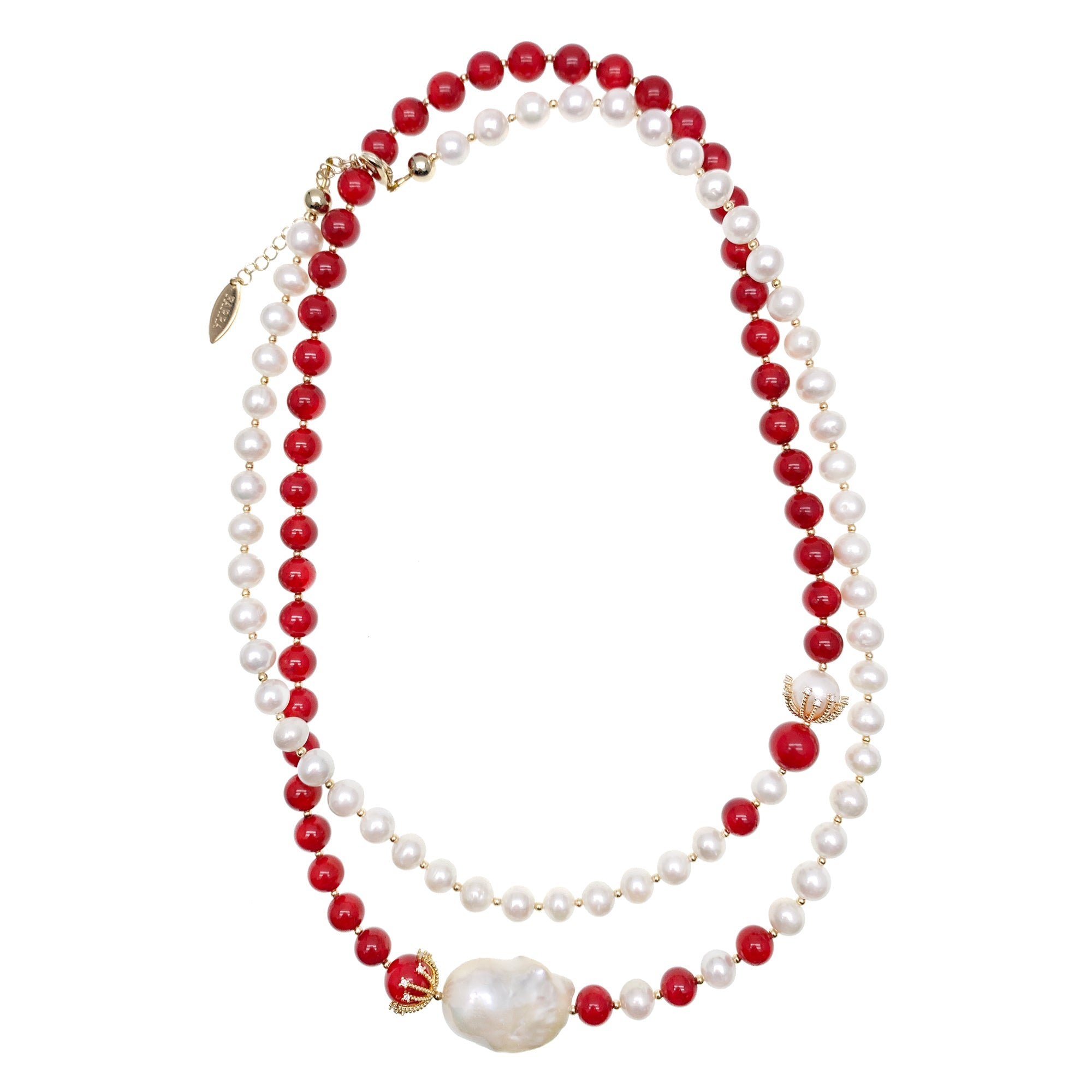 Freshwater Pearls With Bamboo Coral And Baroque Pearl Long Necklace HN035-2