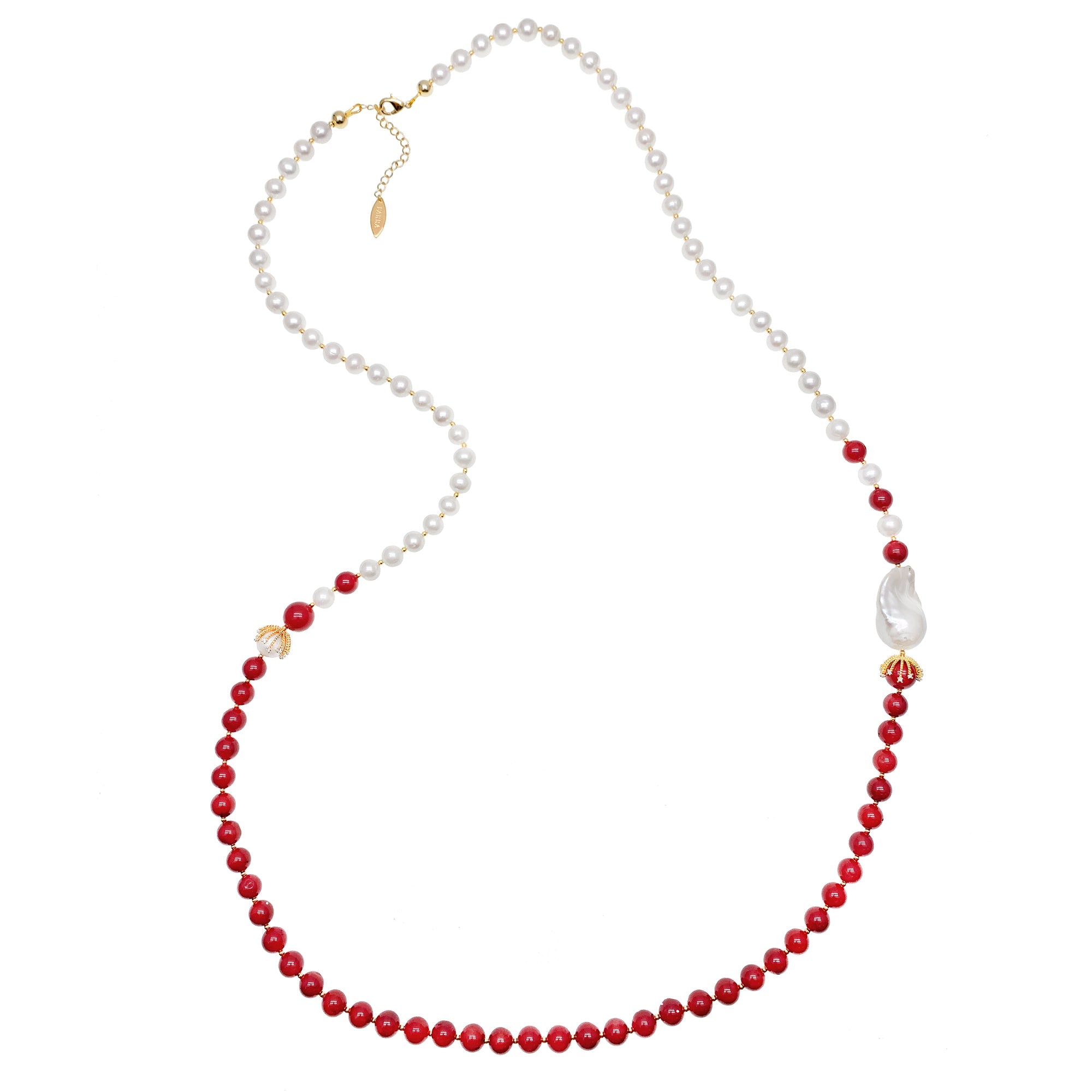 Freshwater Pearls With Bamboo Coral And Baroque Pearl Long Necklace HN035-1