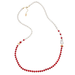 Freshwater Pearls With Bamboo Coral And Baroque Pearl Long Necklace HN035-1
