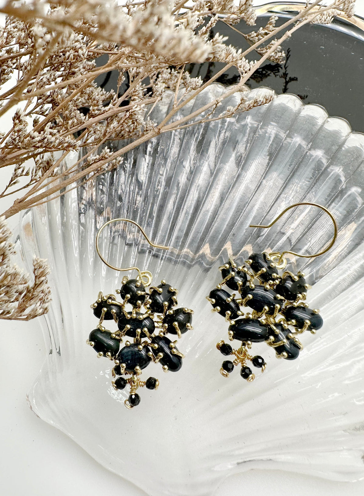 Bohemian Style Black Agate Earrings KE032-0