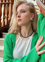 Bowknot With Malachite Dangle Earrings KE015-1
