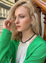 Bowknot With Malachite Dangle Earrings KE015-2