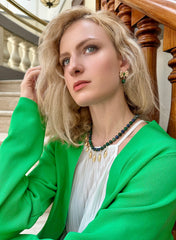 Bowknot With Malachite Dangle Earrings KE015-3