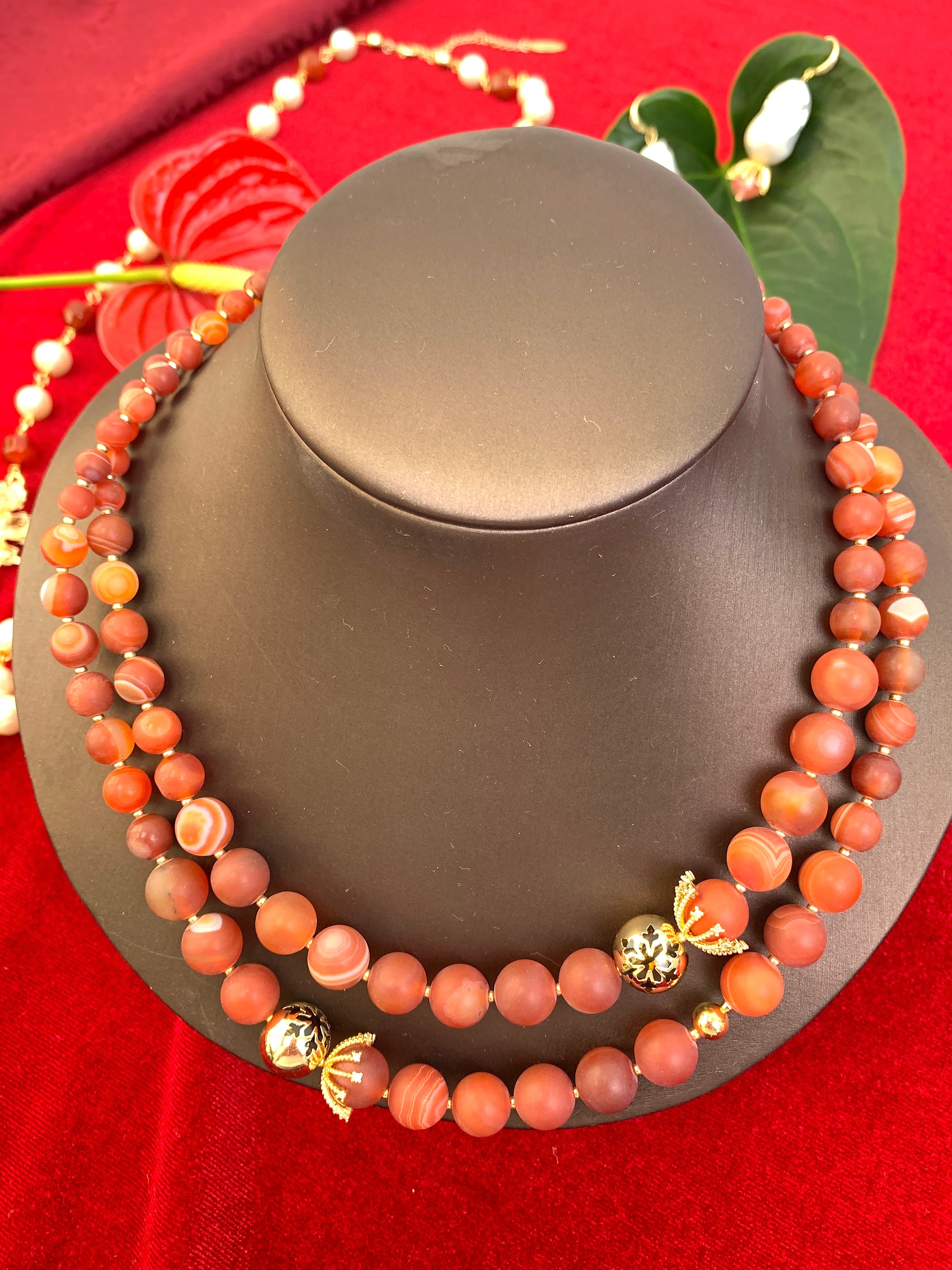 Red Agates Double Strands Stunning Necklace HN033-2