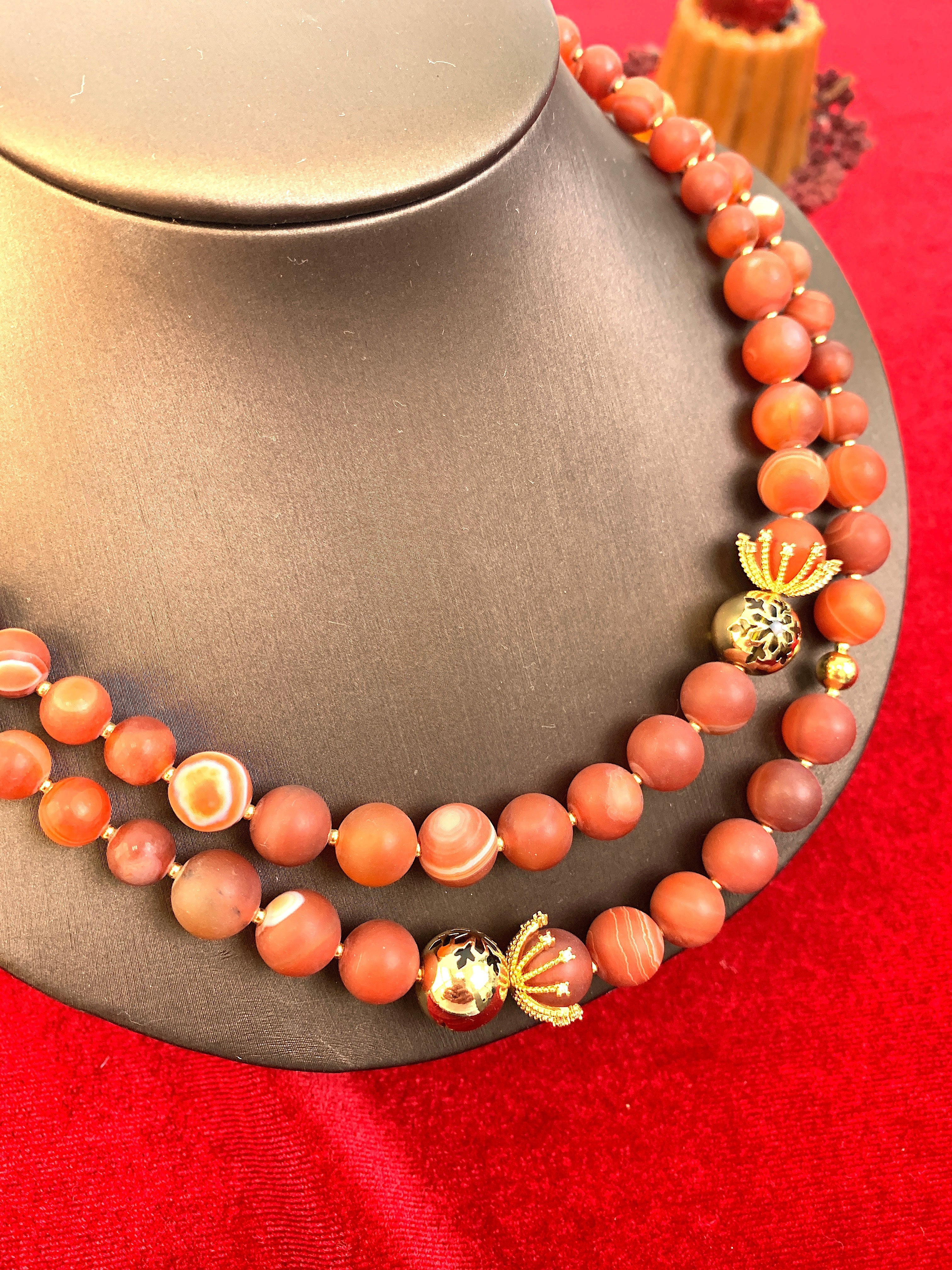 Red Agates Double Strands Stunning Necklace HN033-3