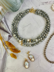 Picasso Jasper With White Pearls Multi-layers Necklace HN023-1