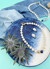 Freshwater Pearls with Lapis Necklace JN028-3