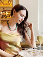Baroque Pearl With Malachite Double Strands Statement Necklace GN015-0