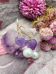 Heart Shaped Amethyst With Gray Freshwater Pearl Earrings LE010-3