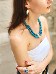 Blue Opal With Baroque Pearls Double Layers Necklace NN047-3