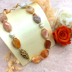 Orange Nugget Agate Chunky Necklace AN004-2