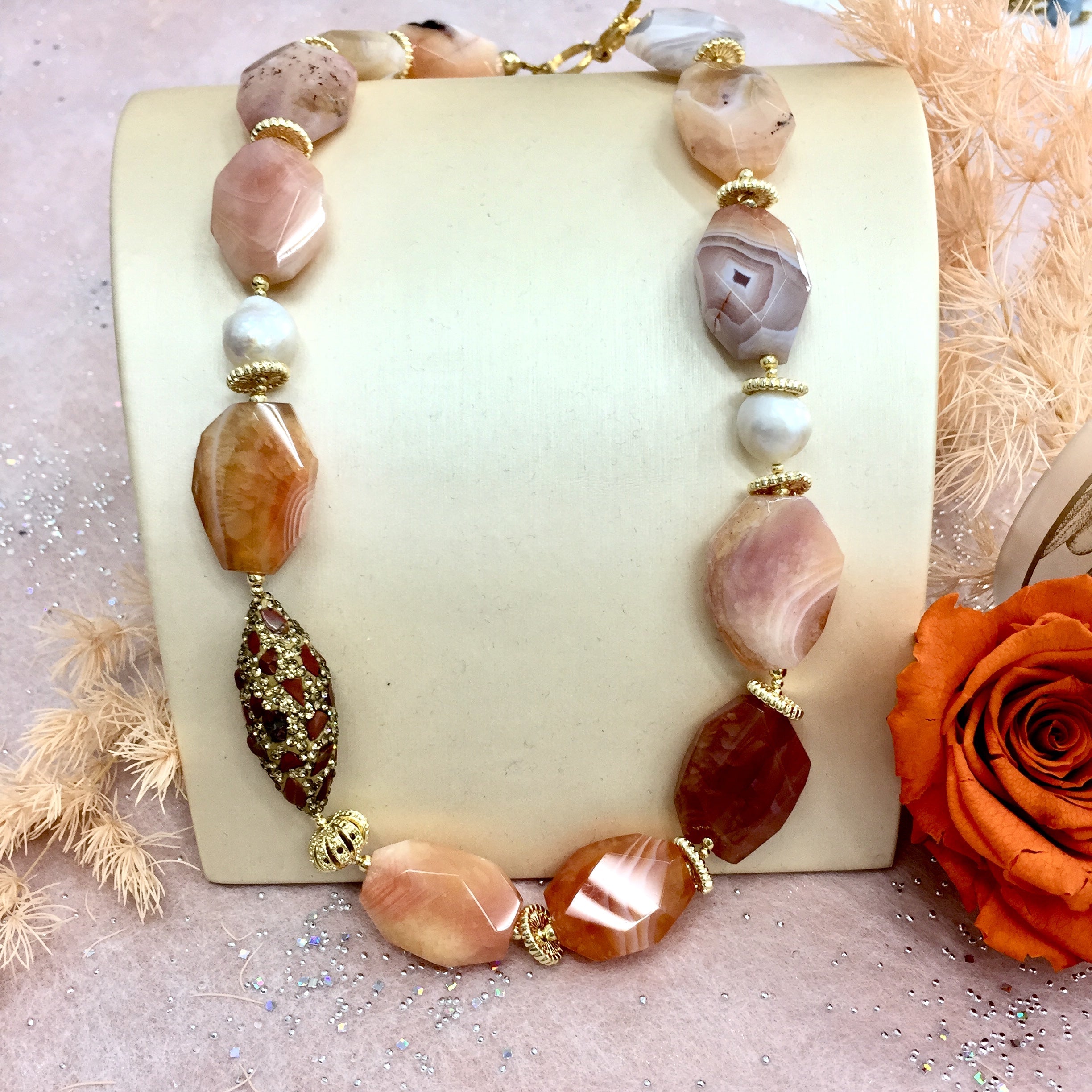 Orange Nugget Agate Chunky Necklace AN004-1