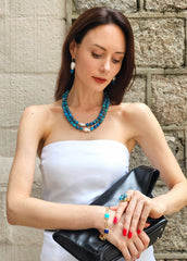 Blue Opal With Baroque Pearls Double Layers Necklace NN047-1