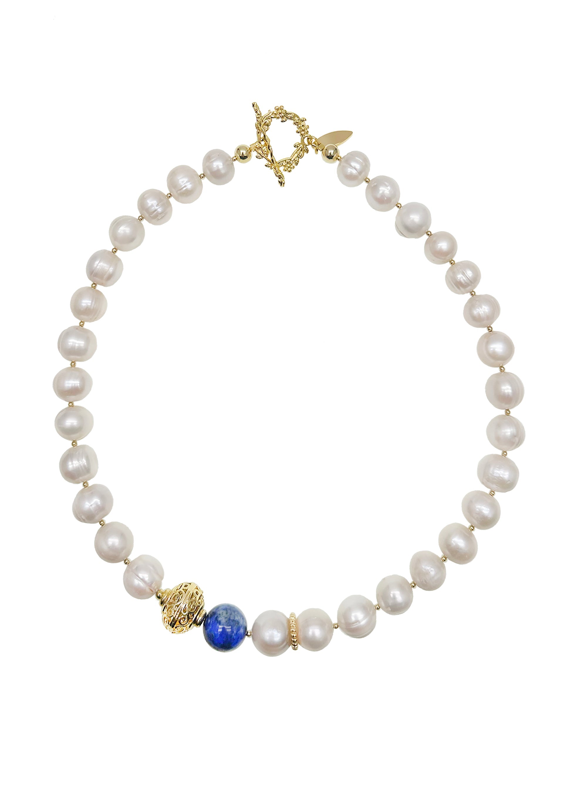 Freshwater Pearls with Lapis Necklace JN028-1