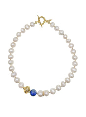 Freshwater Pearls with Lapis Necklace JN028-1