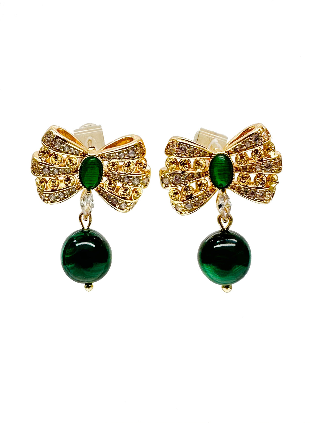 Bowknot With Malachite Dangle Earrings KE015-0