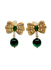 Bowknot With Malachite Dangle Earrings KE015-0