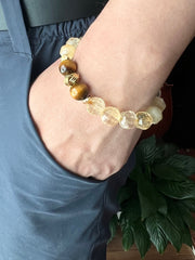 Natural Citrine With Natural Tiger-Eye Stone Men's Bracelet MEB08-2