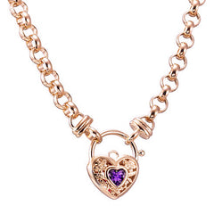 18ct Heavy Rose Gold Plated 6mm Belcher Chain Necklace with a Purple Filigree Locket - USA Made-0
