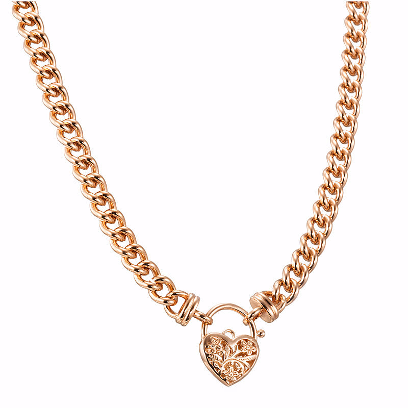 18ct Heavy Rose Gold Plated Euro Chain Necklace with a Filigree Locket - USA Made-2