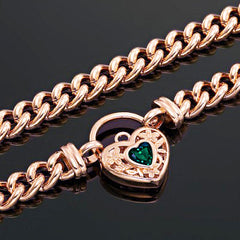 18ct Heavy Rose Gold Plated Euro Chain Necklace with a Green Filigree Locket - USA Made-3