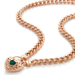 18ct Heavy Rose Gold Plated Euro Chain Necklace with a Green Filigree Locket - USA Made-1