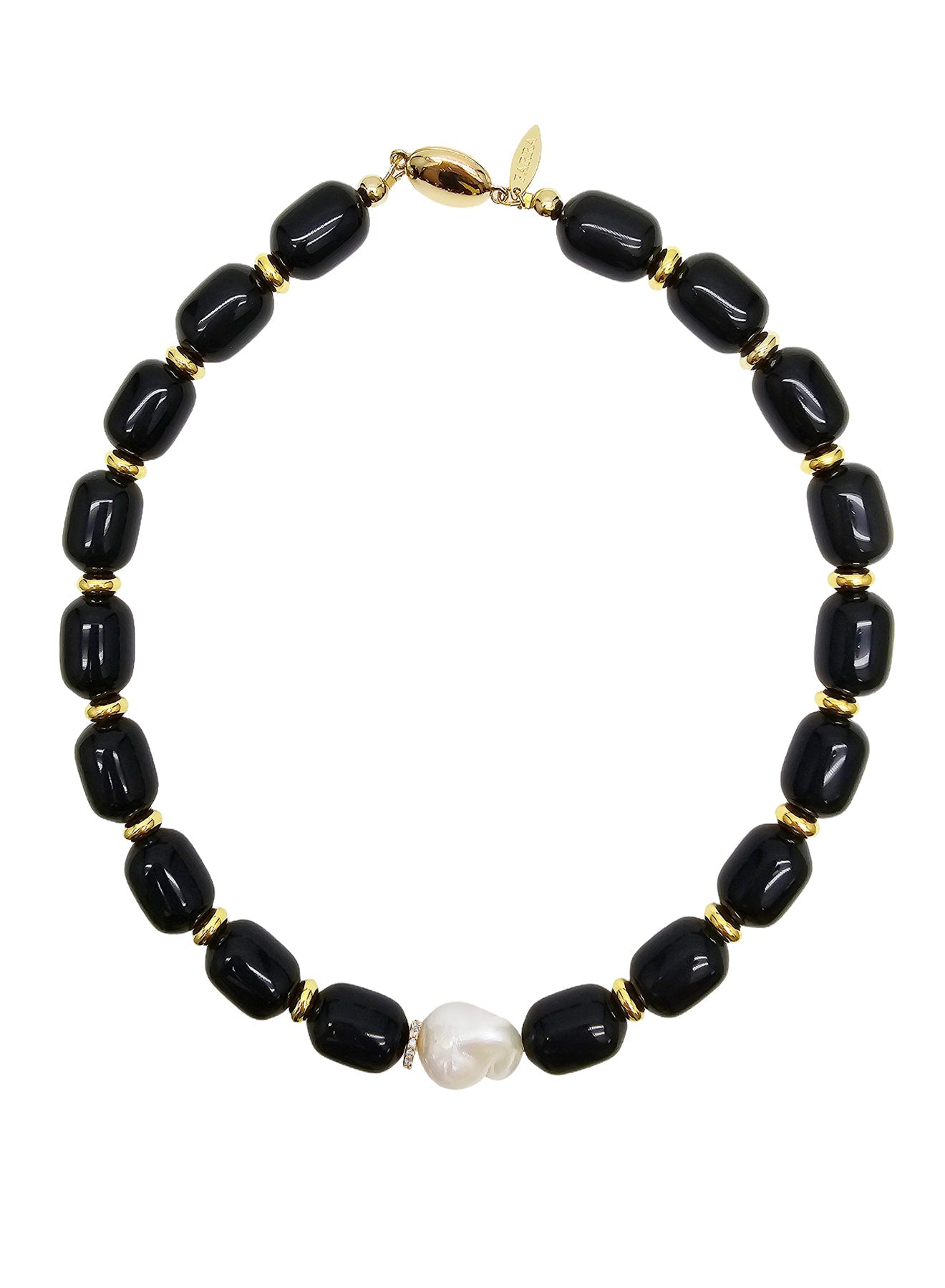 Black Obsidian With Baroque Pearl Pendant Necklace NN004-2
