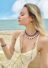 Heart Shaped Amethyst With Gray Freshwater Pearl Earrings LE010-2