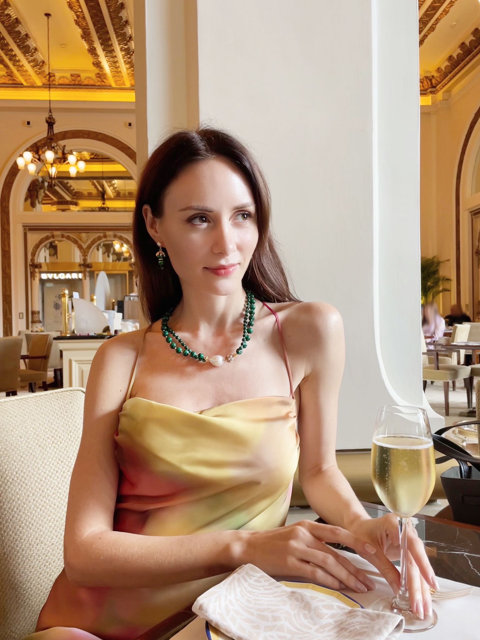 Baroque Pearl With Malachite Double Strands Statement Necklace GN015-3