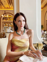 Baroque Pearl With Malachite Double Strands Statement Necklace GN015-3