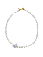 Freshwater Pearls With Swarovski Crystal Heart Charm Short Necklace EN043-0